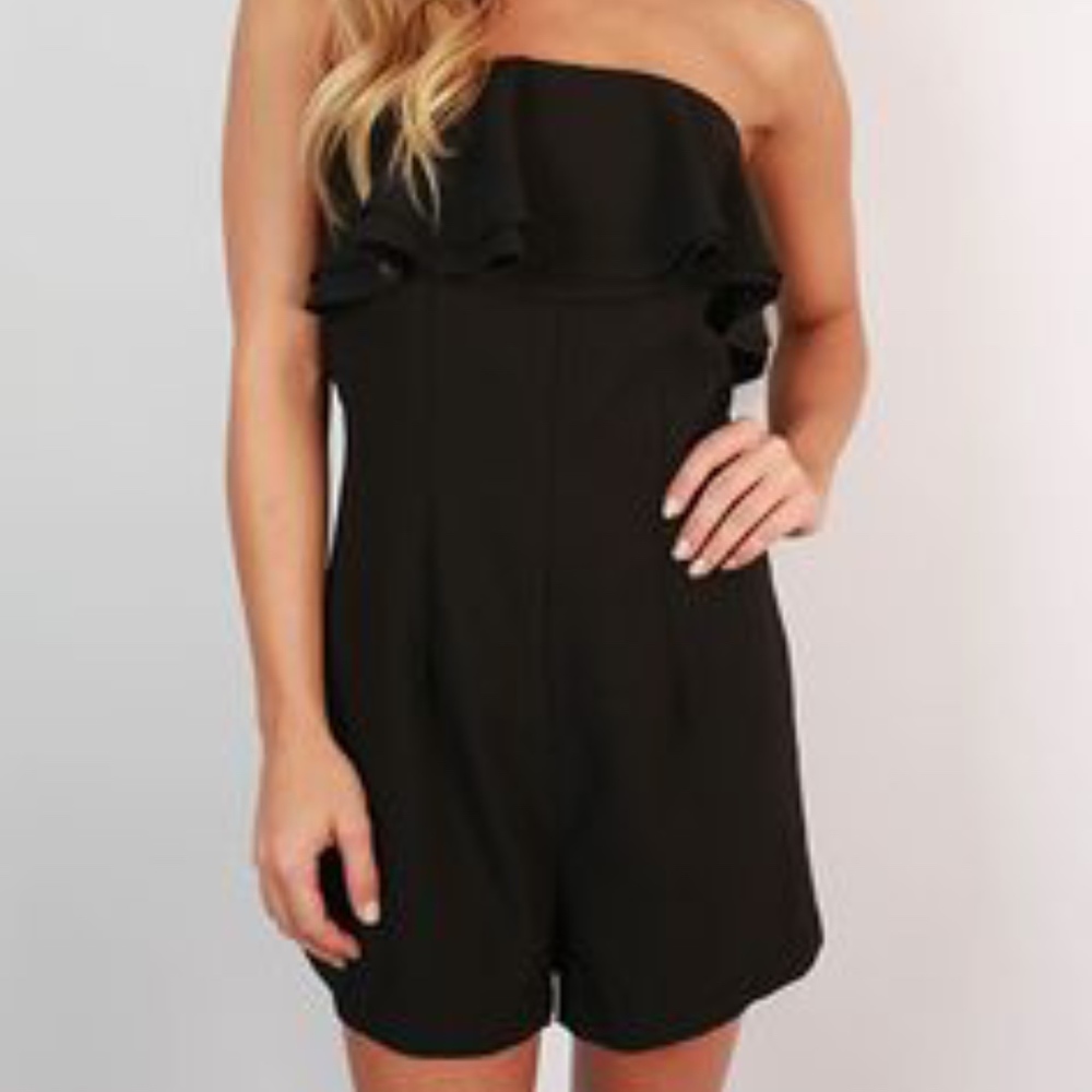 Black strapless romper